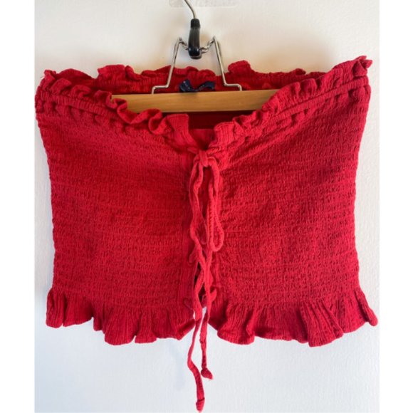 3/$30 ✿ American Eagle Cherry Red Lace-Up Tube Top Size S - Picture 2 of 5